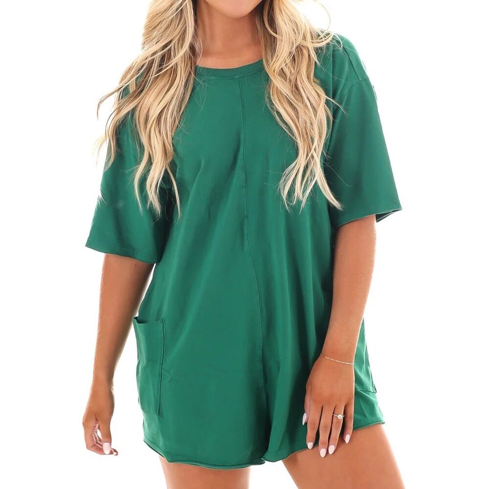Free People FP Movement Hot Shot Tee Romper Size L Green Lounge Casual Comfort